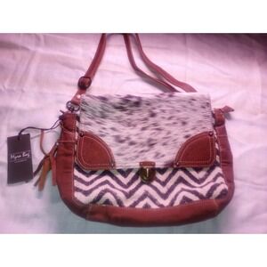 Myra Bag Pearl Fusion Messenger Bag Leather‎ Cotton Canvas Large S-1380 NWT